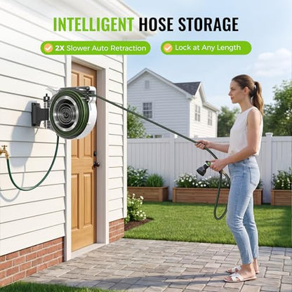 100ft Retractable Garden Hose Reel 1/2" with 10-Function Nozzle - color: Black & White