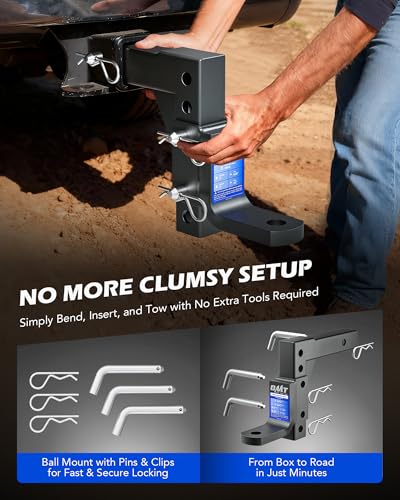 OMT Adjustable Trailer Hitch Ball Mount, 2" Receiver 5000 LBS 8-Position - size: 2" Receiver 9-1/2" Drop & 8-1/4" Rise, No Ball