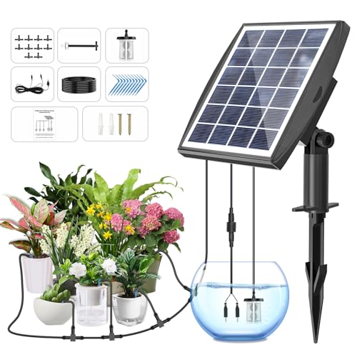 Solar Powered Drip Irrigation System, OHYEAHSPIN Solar Automatic Garden Watering Outdoor Greenhouse Accessories Supported 15 Pots Plants & 6 Timer Modes - size: Supports 10-15 Pots, 6Timing Modes