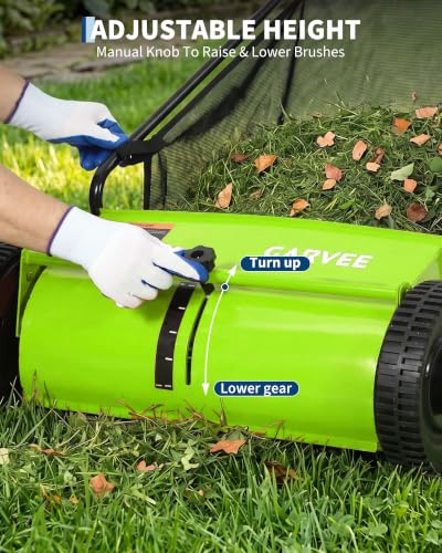 21" Push Lawn Sweeper, 6 Cu.Ft. Hopper, 3 V-Shaped Brushes, Height Adjustable - color: Green, size: 21in