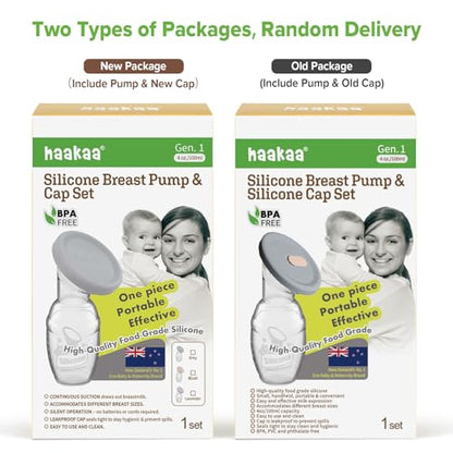 haakaa Manual Silicone Breast Pump with Cap (Grey) 4oz/100ml - color: Gray