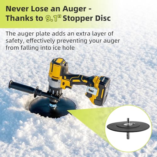 Ice Fishing Auger Drill Adapter, 1/2" Drill Chuck, 9.1" Auger Stopper Disc
