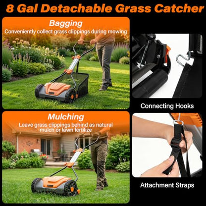 Goplus 16 Inch 5-Blade Push Reel Lawn Mower, Adjustable Cutting Height - color: Orange