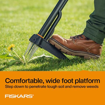 Fiskars Deluxe Stand-Up Weed Puller Tool, 4 Serrated Stainless Steel Claws - style: 4-claw