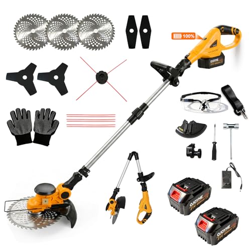 21V Cordless String Trimmer, Brushless Weed Wacker 4-in-1 Lawn Tool - color: Yellow
