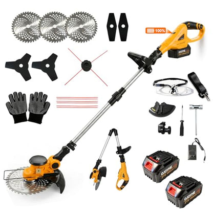 21V Cordless String Trimmer, Brushless Weed Wacker 4-in-1 Lawn Tool - color: Yellow