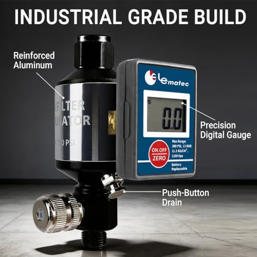 LE LEMATEC Digital Air Pressure Regulator with Water Separator, 1/4 NPT
