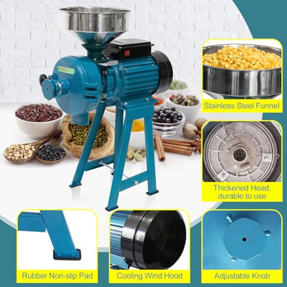 NAIZEA Grain Mills Wet Dry Cereals Grinder, Electric Corn Grain Mill Grinders, Heavy Duty 3000W 110V Commercial Grain Machine, Wheat Feed Flour Mill with Funnel (Dry & Wet Grinder) - color: Dry & Wet Teal