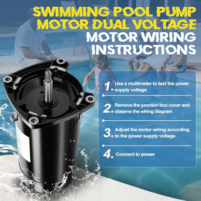 USQ1102 Pool Pump Motor 1HP 48Y Frame 115/230V, 7.6/15.3A Single Speed - size: 1 HP USQ1102 48Y Frame