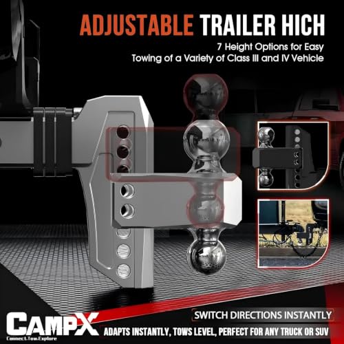 Adjustable Trailer Hitch Fits 2" Receiver 6-Inch Drop/Rise, Silver - color: 2 inch Receiver-Silver