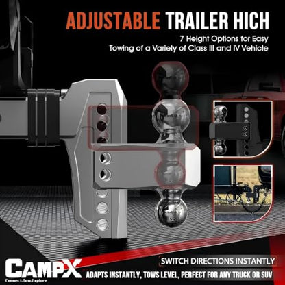Adjustable Trailer Hitch Fits 2" Receiver 6-Inch Drop/Rise, Silver - color: 2 inch Receiver-Silver