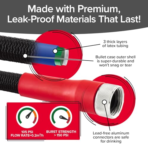Pocket Hose 50 FT Silver Bullet 2.0 Hose, Turbo Shot Nozzle, Kink-Free - size: 50 FT