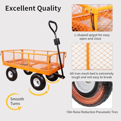 AAIN 1000 lb Metal Garden Cart, Removable Mesh Sides