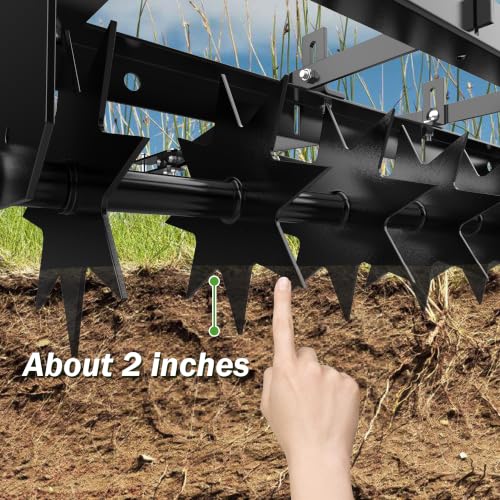 MOUMON 32” Tow Behind Spike Aerator, Pull Behind Lawn Aerator with Tines