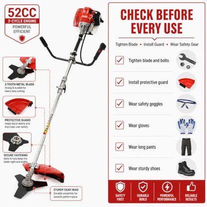 52CC Gas Weed Wacker, 2-in-1 String Trimmer & Brush Cutter