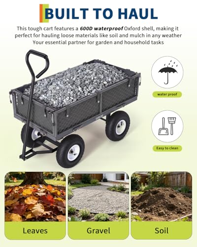 400 Lbs Steel Garden Cart, Utility Wagon with Removable Mesh Sides-Gray - color: Gray