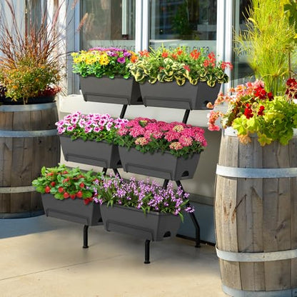Vertical Raised Garden Bed for Gardening 6 Garden Planter Boxes with Legs - color: Gray