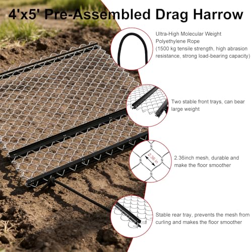 Drag Harrow, 4'x5' Chain Harrow for ATV/UTV, Large-Area Wear-Resistant Mesh