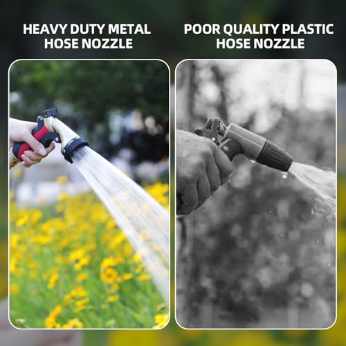 Metal Garden Hose Nozzle with 8 Spray Patterns & Thumb Control - color: Red