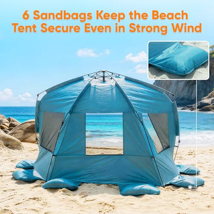 Golabs BT1 Pop up Beach Tent for 3 Person, 1-Min Setup by Pre-Attached Pole - color: BLUE