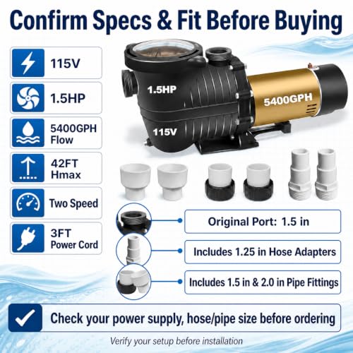 1.5HP Two Speed Above-Ground Pool Pump 5400GPH 42FT 115V - color: Dark Gold