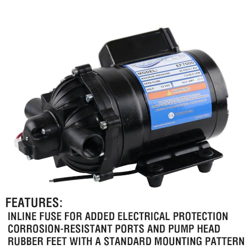 Everflo EF7000-BOX 7.0 GPM 12V Diaphragm Pump-1/2 FNPT Ports, Black - size: 7.0 GPM, style: Pump