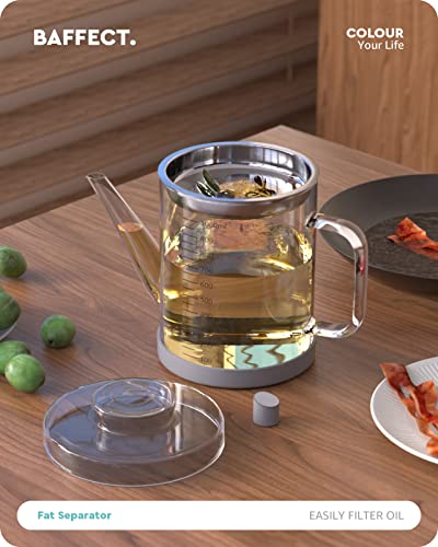 Baffect Glass Fat Separator, Bacon Grease Container With Strainer (4 Cups)