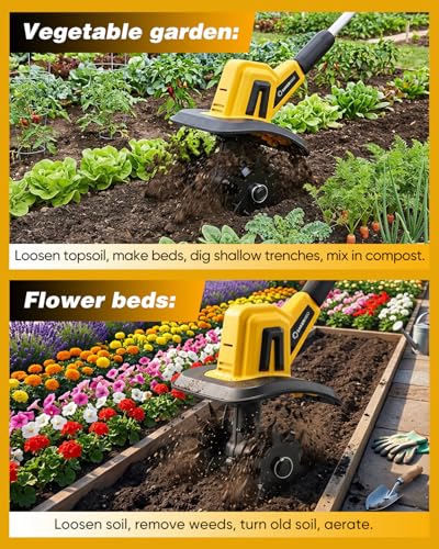 SakerNeo Cordless Garden Tiller, 22V Electric Rototiller - color: YELLOW