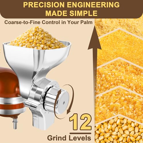 Grain Mill Attachment for KitchenAid Stand Mixers, 12-Level Adjustable