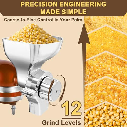 Grain Mill Attachment for KitchenAid Stand Mixers, 12-Level Adjustable