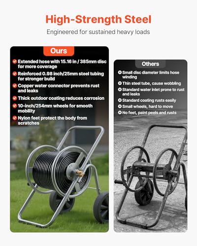 VEVOR Hose Reel Cart, 200/300 ft High-Pressure Garden Hose Cart, Hoses Reel Carts with Two Wheels, Handle & Heavy-Duty Mesh Storage Basket, Portable Hoses Reels for Garden Watering, Car Washing