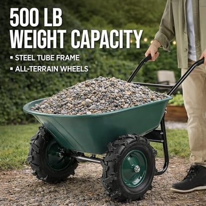 Best Choice Products Dual-Wheel Wheelbarrow Garden Cart - 500 lb Capacity, Extra-Large Wheels, Built-in Stand, for Yard, Garden & Landscaping - Green - color: Green