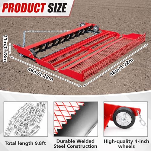 48" Heavy Duty Baseball Field Drag Harrow, Infield Groomer for Baseball & Softball Fields, Levels Dirt, Clay & Gravel Driveway, Fills Low Spots, ATV/utv Towable, Field Maintenance Tool