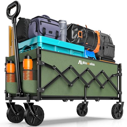 Blomoba 35" Extra Long Folding Wagon with Adjustable Handle & Wheels, Green - color: Green