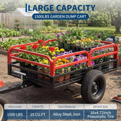 1500 Lbs Heavy Duty Steel Dump Cart - color: Red