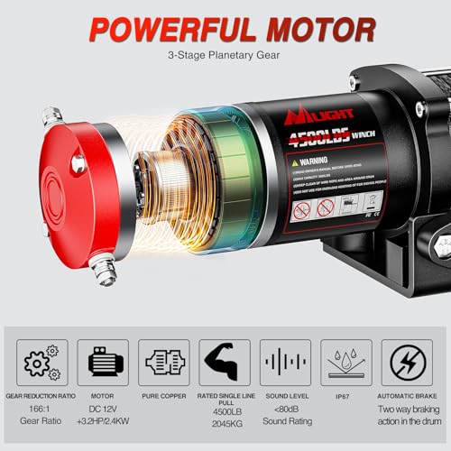 Nilight ATV UTV Electric Winch 12V 4500 lb w Synthetic Rope Remote Control - size: 4500lbs