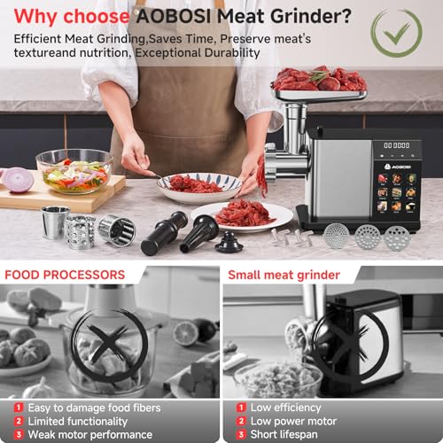 AAOBOSI Multifunctional Digital Meat Grinder Electric 3000W Max - color: Stainless Steel