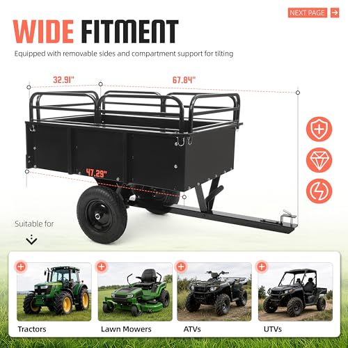ALMULOO Heavy Duty Trailer Dump Cart Universal 750LBS 15 Cu.Ft Tow Behind