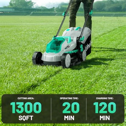 Litheli Cordless 13 Inch Cordless Lawn Mower 5 Heights 20V Electric Push Brushless Lawnmower for Garden, Yard, 4.0Ah Battery & Charger Included - size: 13’‘