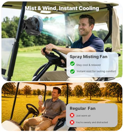 BOYISEN Magnetic Golf Cart Fan with Mister, 12000mAh Battery Portable Fan - color: Black-1 Pack+Holder