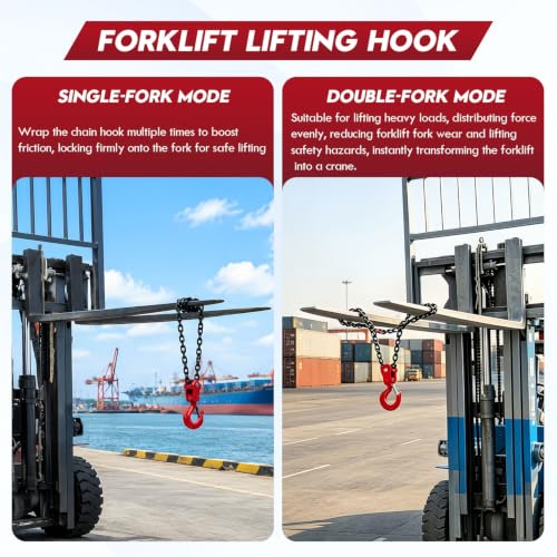 Forklift Lifting Hook 6600LBS, 360° Swivel, G80 Steel Forklift Attachment