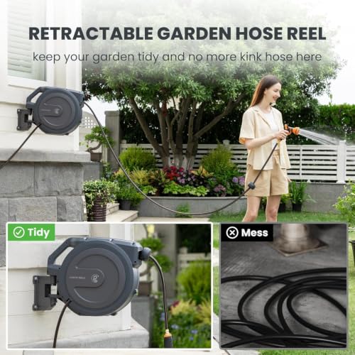 Giraffe Tools 1/2" 130FT Garden Retractable Hose Reel Wall Mount Auto Rewind - size: 1/2" 130FT