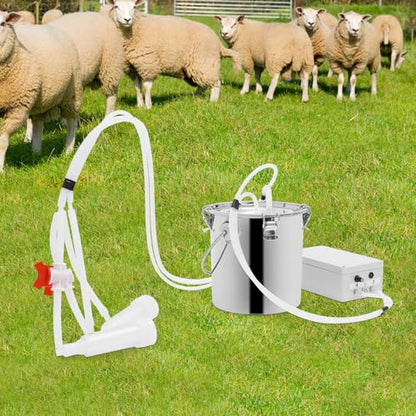 Electric Milking Machine for Cows and Goats, 5L Stainless Steel Milk Bucket, Adjustable Vacuum & Pulsation, Portable Cow Milker for Farm, Homestead, Dairy Use (5L) - size: 5L