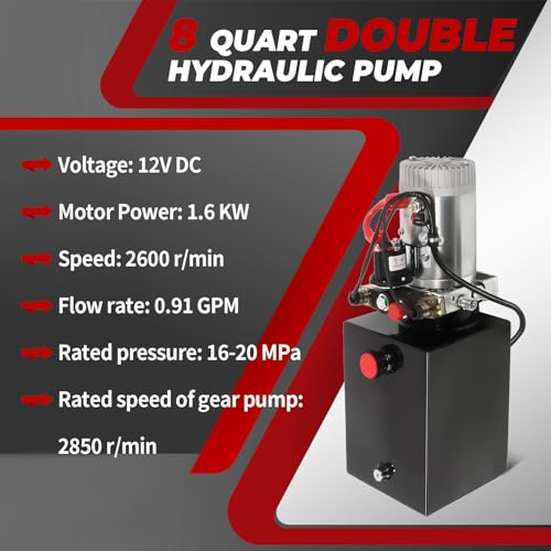 Nakkaa 12V DC 8 Quart Hydraulic Power Device Double Acting Hydraulic Pump - size: 8 Quart Double