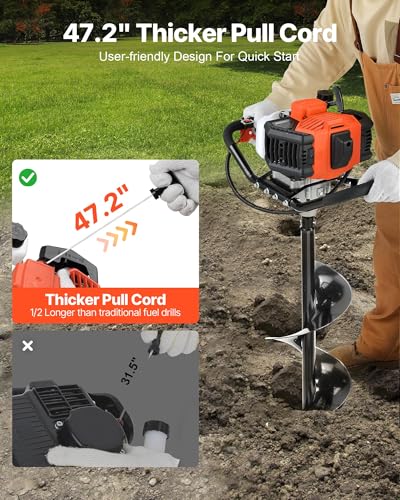 VEVOR Gas Powered Post Hole Digger 52cc Post Auger with 6" & 10" Drill Bits