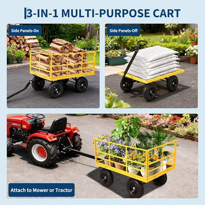 Garvee 1500 LB Garden Dump Cart, Heavy Duty Metal Utility Wagon ATV Trailer - color: Yellow, size: 1500 Lbs Dump
