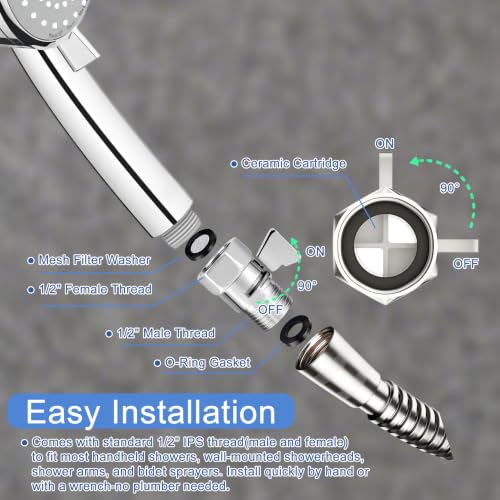 Shower Head Shut Off Control Valve, Pressure Reducer, Flow Restrictor
