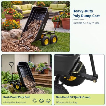 Garvee Garden Dump Cart, 400lb Heavy Duty Poly Wagon with Pneumatic Tires - size: 400LBS