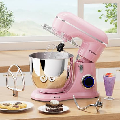 CEBORY 3-IN-1 Electric Stand Mixer, 6.5QT Bowl 660W 10-Speed Kitchen Mixer, Household Food Mixers include Dough Hook, Beater and Whisk, Bread Cake Mixer for Baking and Most Home Cooks, Pink - color: Pink