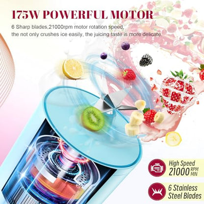 HOMEXUP Portable Personal Blender 17oz, 175W Smoothie Maker,Blue - color: Blue